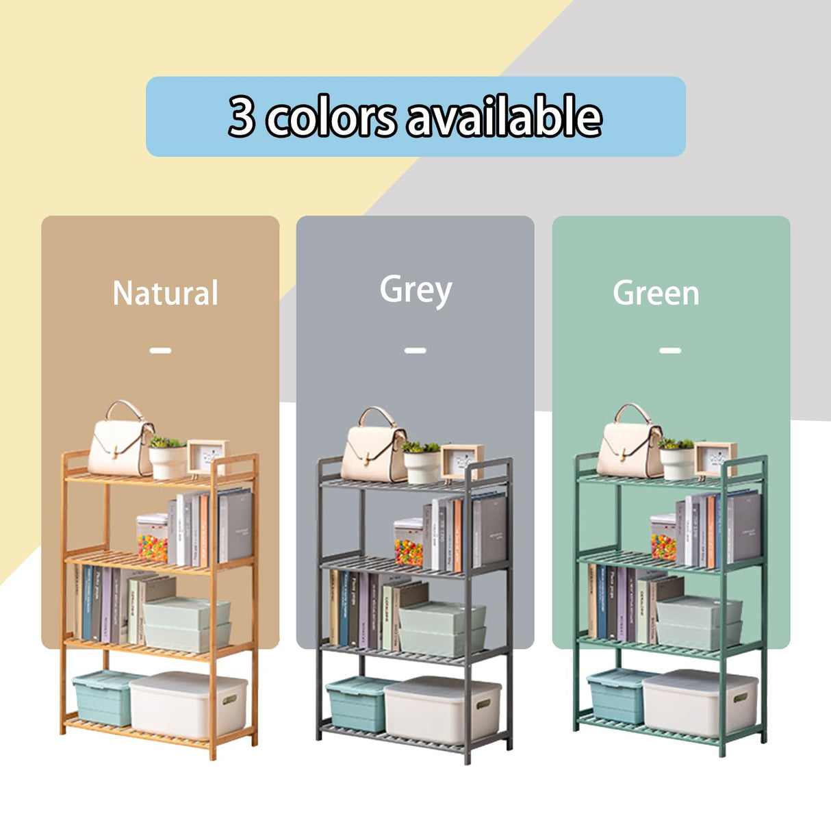 MCBAOB Bamboo Shelf, 4-Tier Bookcase Storage Shelves, Small Book Rack Shelving Unit, Multipurpose Storage Display Shelf for Bathroom Kitchen Living Room Office, 25W x 35D x 100H (4-Tier Natural) MCBAOB