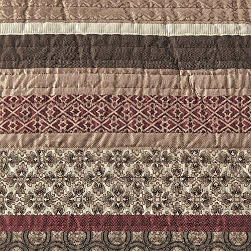 Madison Park Quilt Set Luxurious Jacquard Stripes Design - All Season, Coverlet Bedspread Lightweight Bedding Layer, Shams, Decorative Pillow, Full/Queen(90"x90"), Floral Red 5 Piece Madison Park