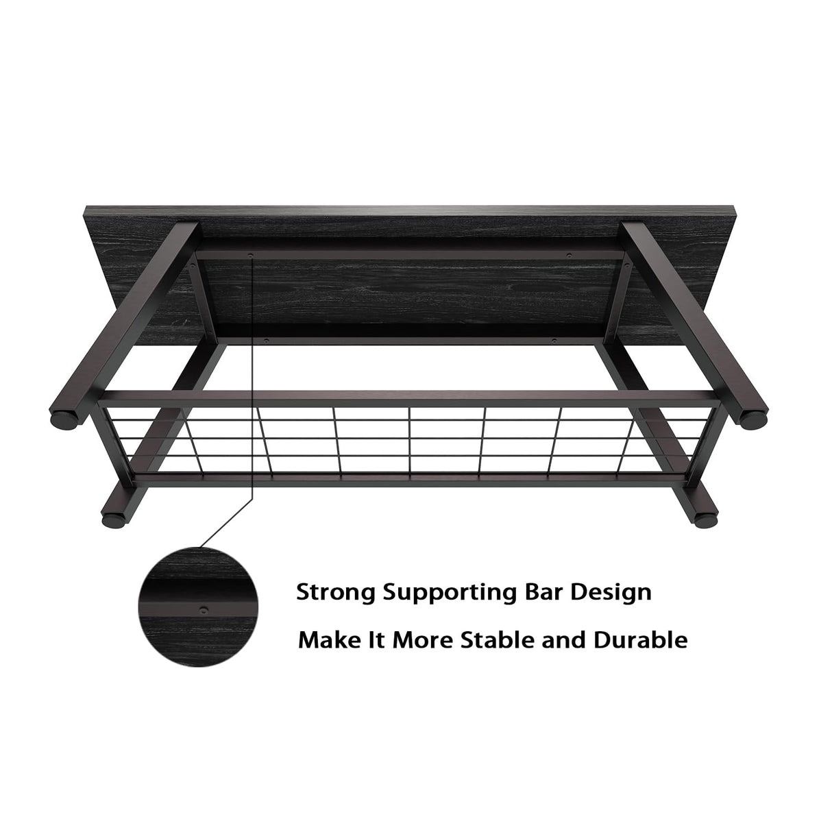 Oastreeful Industrial Entryway Bench Rustic Wood and Metal Storage Bench for Indoor Living Dining Room Bedroom Long Shoe Benches Seat (Charcoal Black) Oastreeful