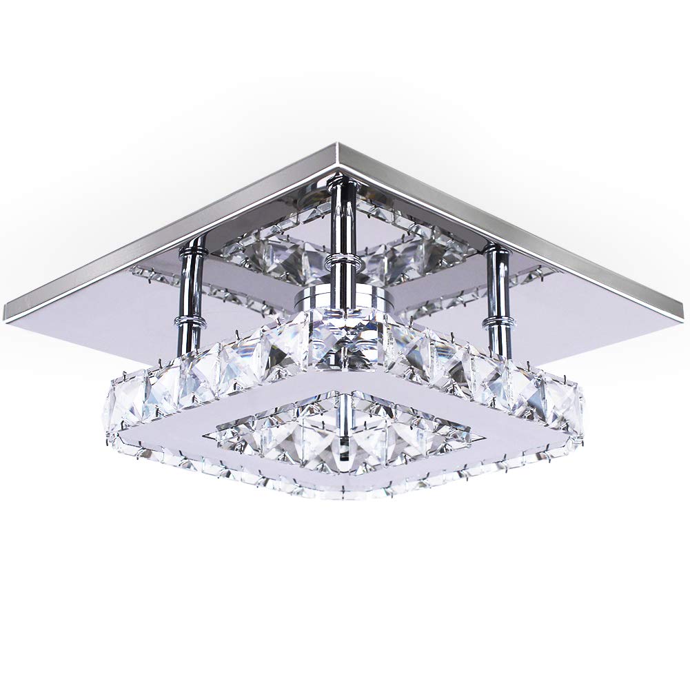 diisunbihuo Modern Crystal Chandelier 7.9 Inches Led Ceiling Light Mini Square Flush Mount Ceiling Light for Bedrooms Dinning Rooms Hallway(Cool White,15W) diisunbihuo