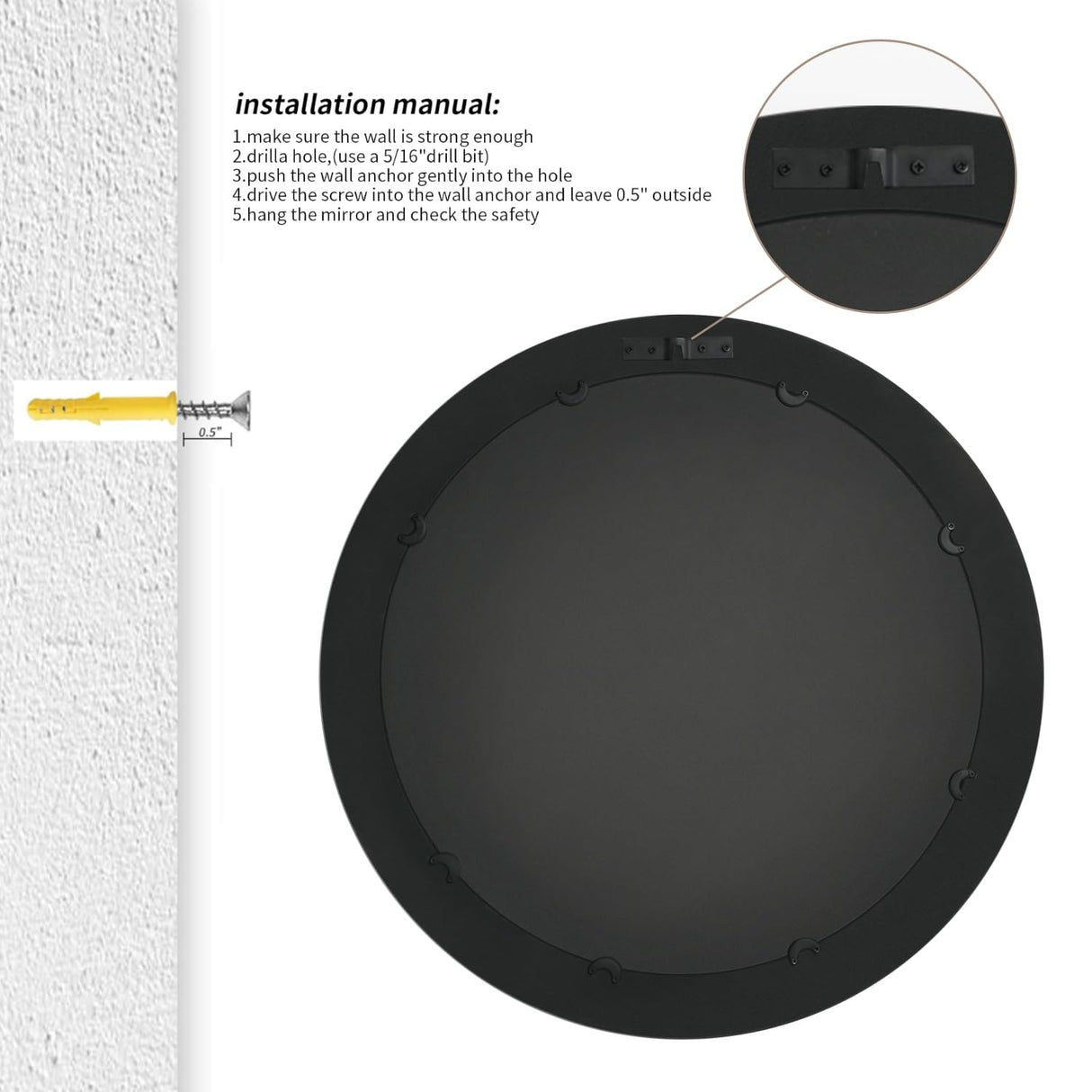 30" Round Wall Mirror, Farmhouse Wooden Frame Circle Mirrors, Rustic Large Decorative Wall Mounted Bathroom Mirror Distressed Hanging Mirrors for Living Room, Bedroom, Entryway, Fireplace, Hall fuxuiwy