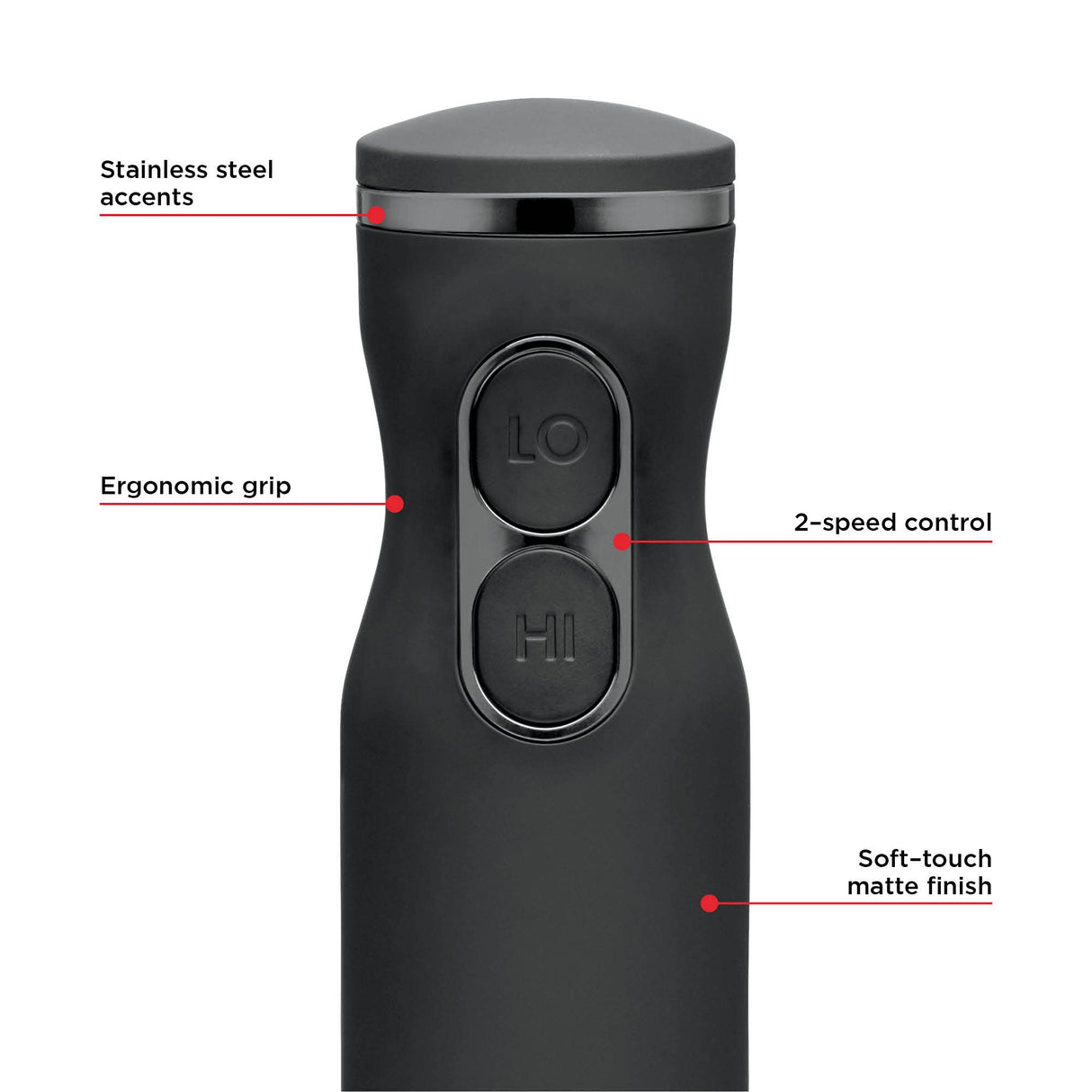 Chefman Immersion Stick Hand Blender Powerful Electric Ice Crushing 2-Speed Control Handheld Food Mixer, Purees, Smoothies, Shakes, Sauces and Soups, Black Chefman