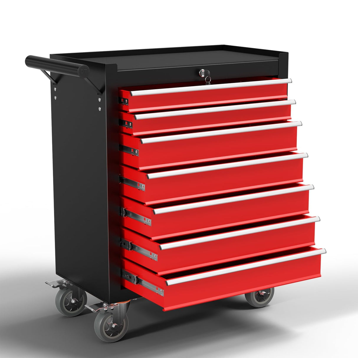 7-Drawer Metal Rolling Tool Chest with Wheels,Tool Storage Cabinet With Locking System,Toolbox with Wheels for Garage, Warehouse, Workshop, Repair Shop(Black&red,7-Drawer) OAKANDO
