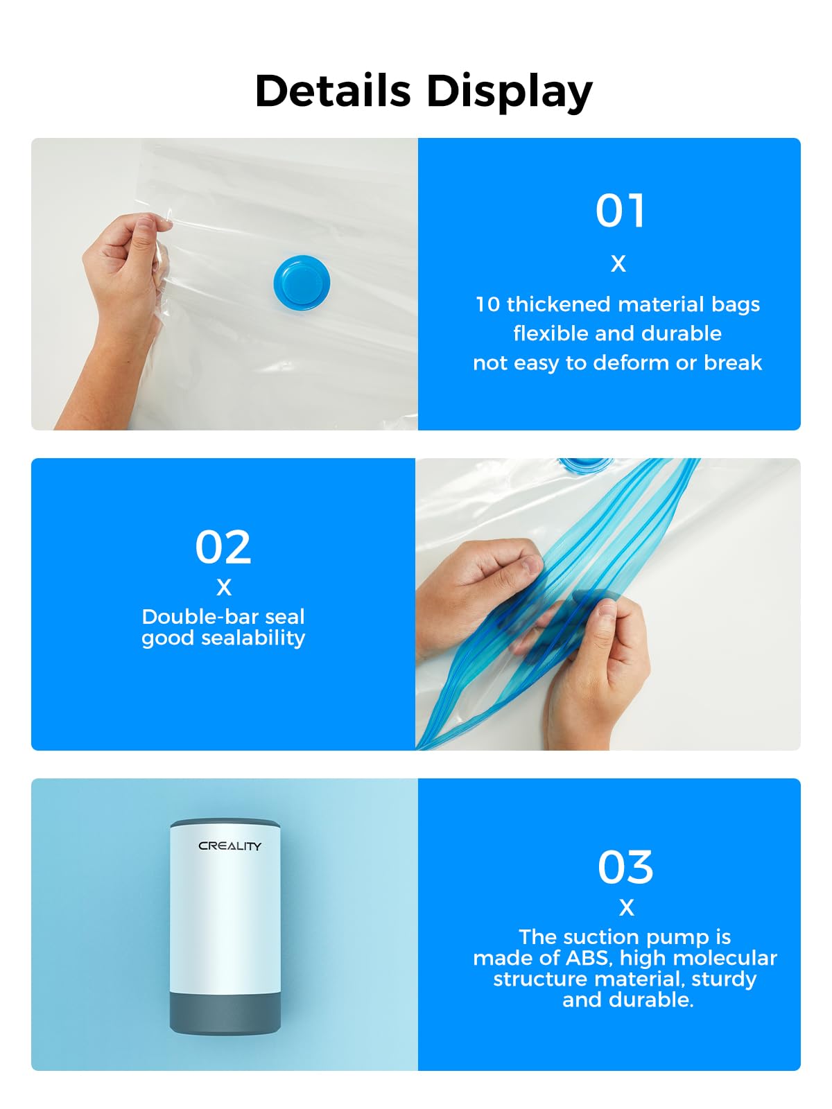 Creality Filament Vacuum Storage Kit, Premium Cleaning Drying Sealed 8 Storage Bags with Automatic Pump/Desiccants, 3D Filament Dryer for 3D Printer Filament(15.75x15.75 inch for 1kg Spool) Creality