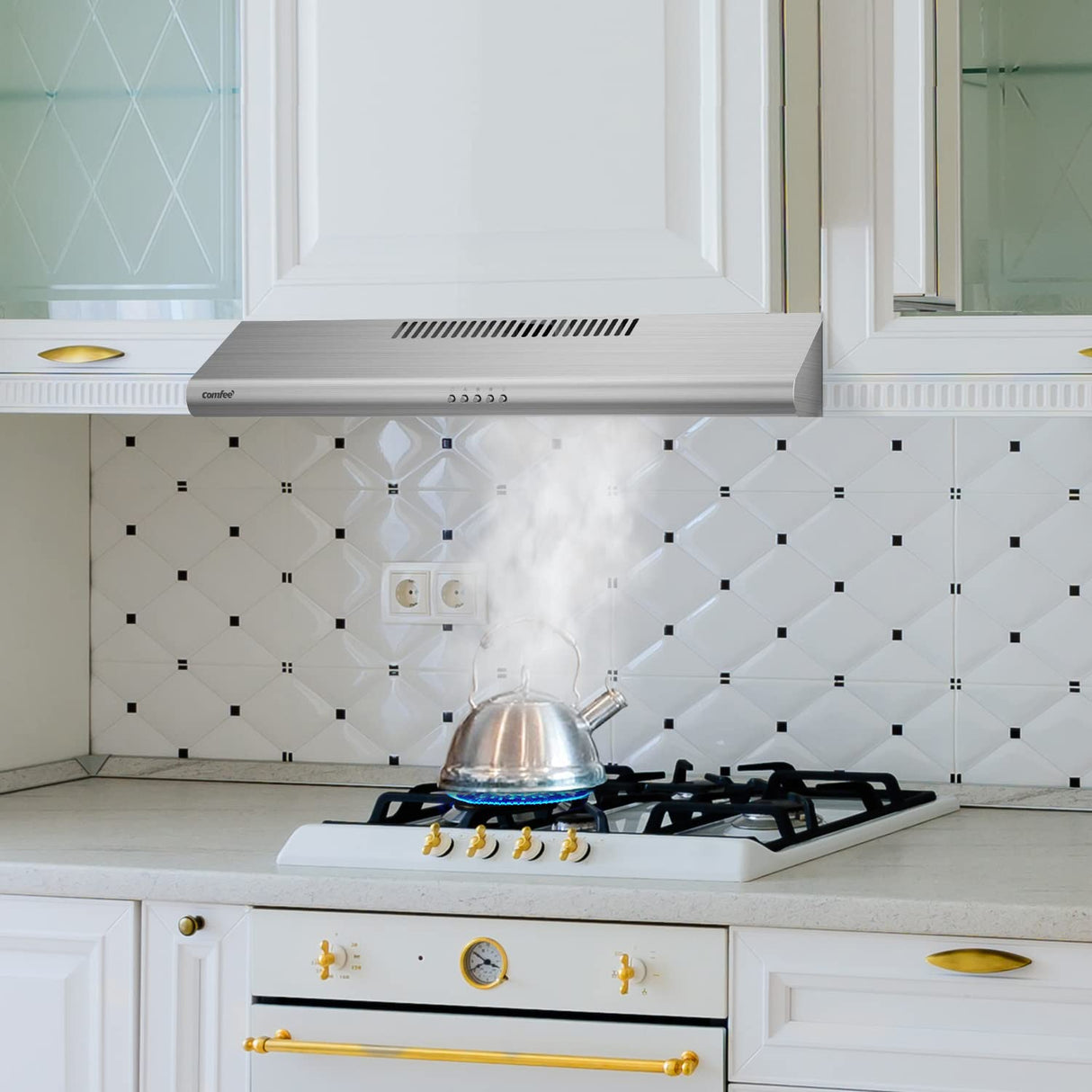 Comfee CVU30W4AST 30 inch Under Cabinet Ducted/Ductless Convertible Slim Vent Durable Stainless Steel Kitchen Reusable Filter, 3 Speed Exhaust Fan and 2 LED Lights Range Hood, 2.0 Version COMFEE'