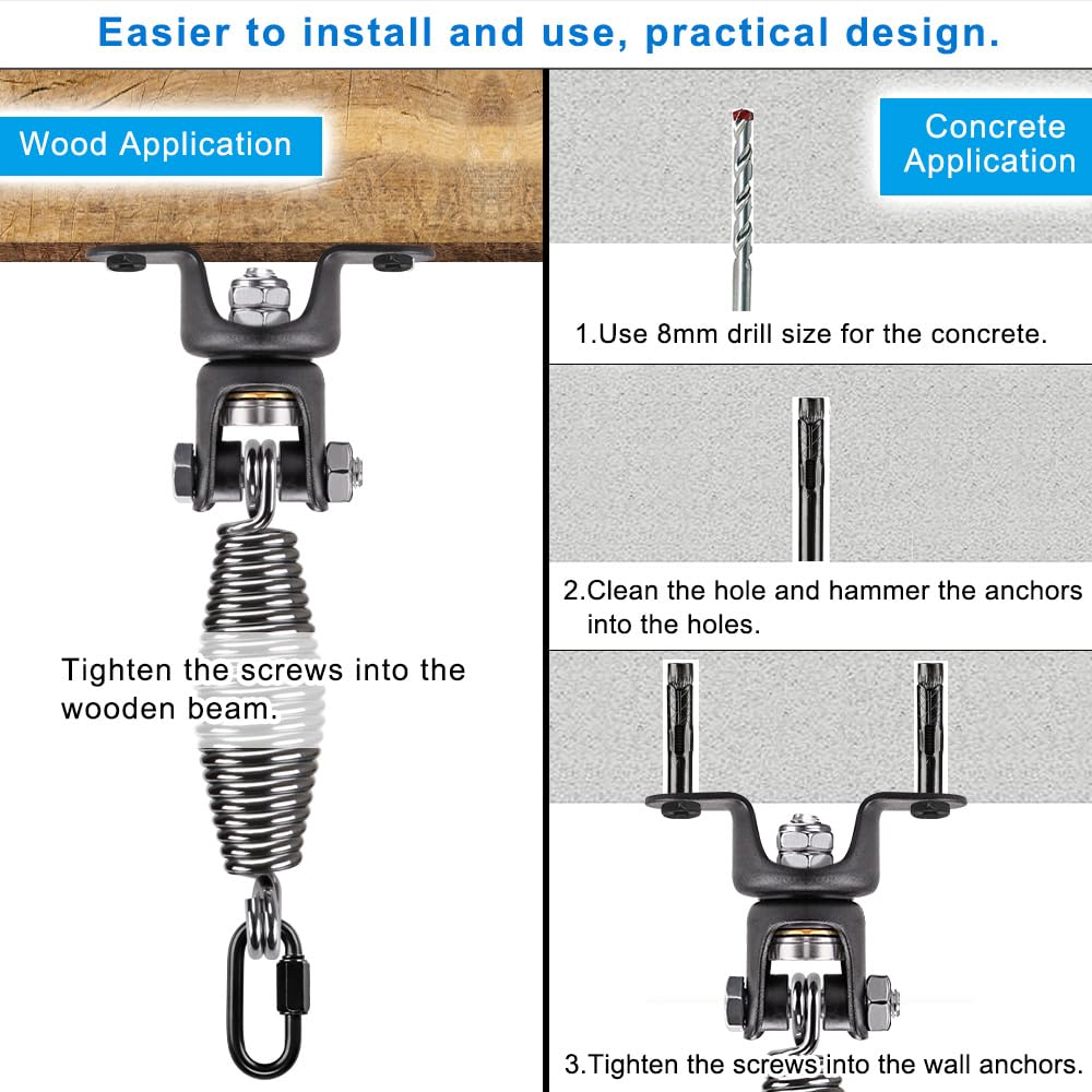 BeneLabel Punching Bag Hanger with Spring 360° Rotation Heavy Bag Beam Hanger Beam Mount Hardware Bracket for Boxing Bag with Carabiner, 150 LB Capacity BeneLabel