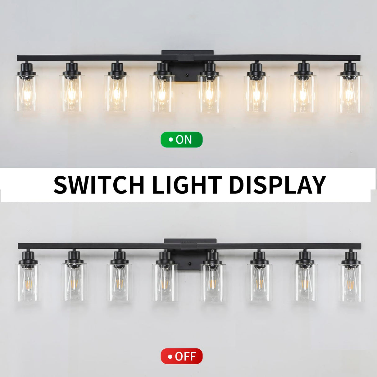 DIKAIDA 8 Light Bathroom Vanity Lights Over Mirror, 52inch Black Vanity Lights Fixtures Matte Black Modern Vanity Lights Black Bathroom Wall Lighting for Mirror Bedroom,Living Room DIKAIDA