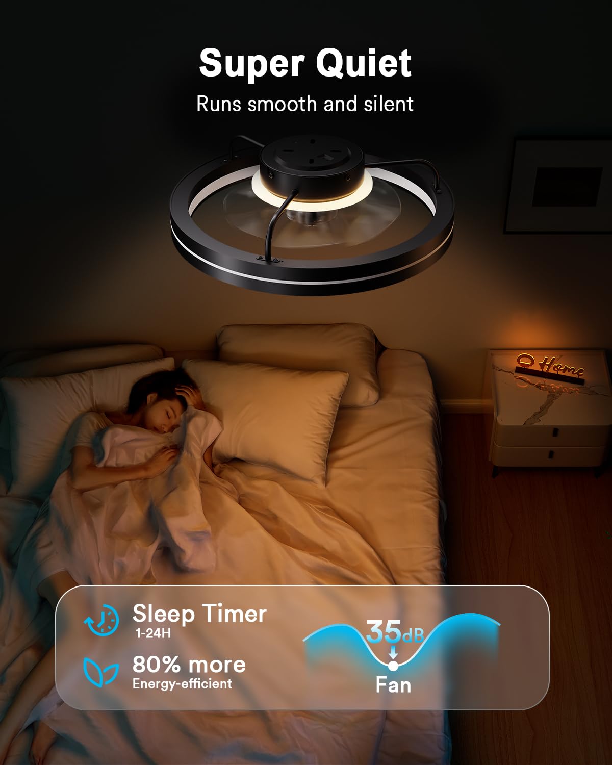 Lumary Smart Ceiling Fan Light with 2200K Nightlight, WiFi & Bluetooth Low Profile Ceiling Fan with Light Remote for Bedroom, RGBAI & 42 Scenes Mode, Flush Mount Easy to Install, 5000 LM, 19in Black Lumary