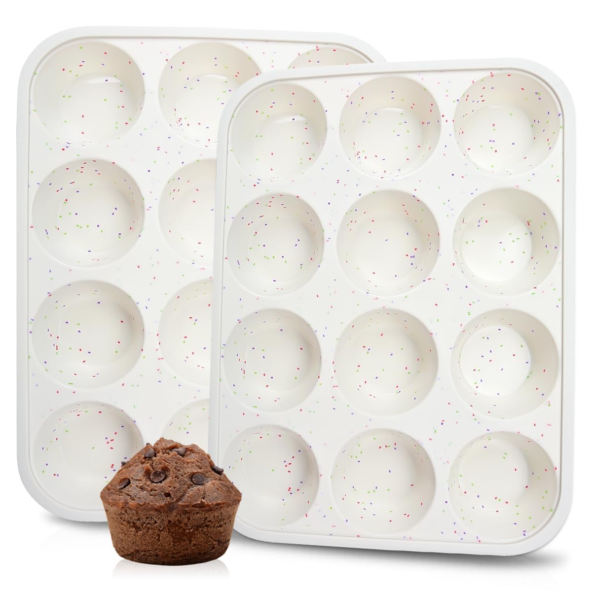 CAKETIME Silicone Muffin Pan, Metal Reinforced Frame Cupcake Pan 12 Cups Regular Size Easy to Move in or Out of Oven Non-Stick (2) CAKETIME