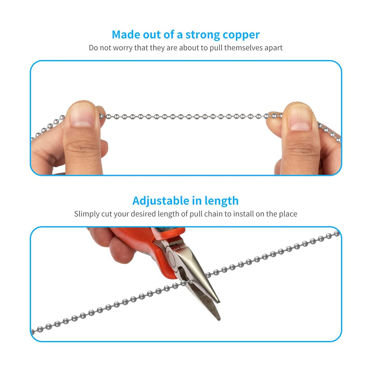 Generic ELFCAB Ceiling Fan Pull Chain Set, Including 4Pcs Beaded Ball Fan Pull Chain Pendant, Extra 8Pcs Pull Loop Connectors, 2Pcs 36 inches Fan Pull Chain Extension. (Nickel), 12inch Mnixy