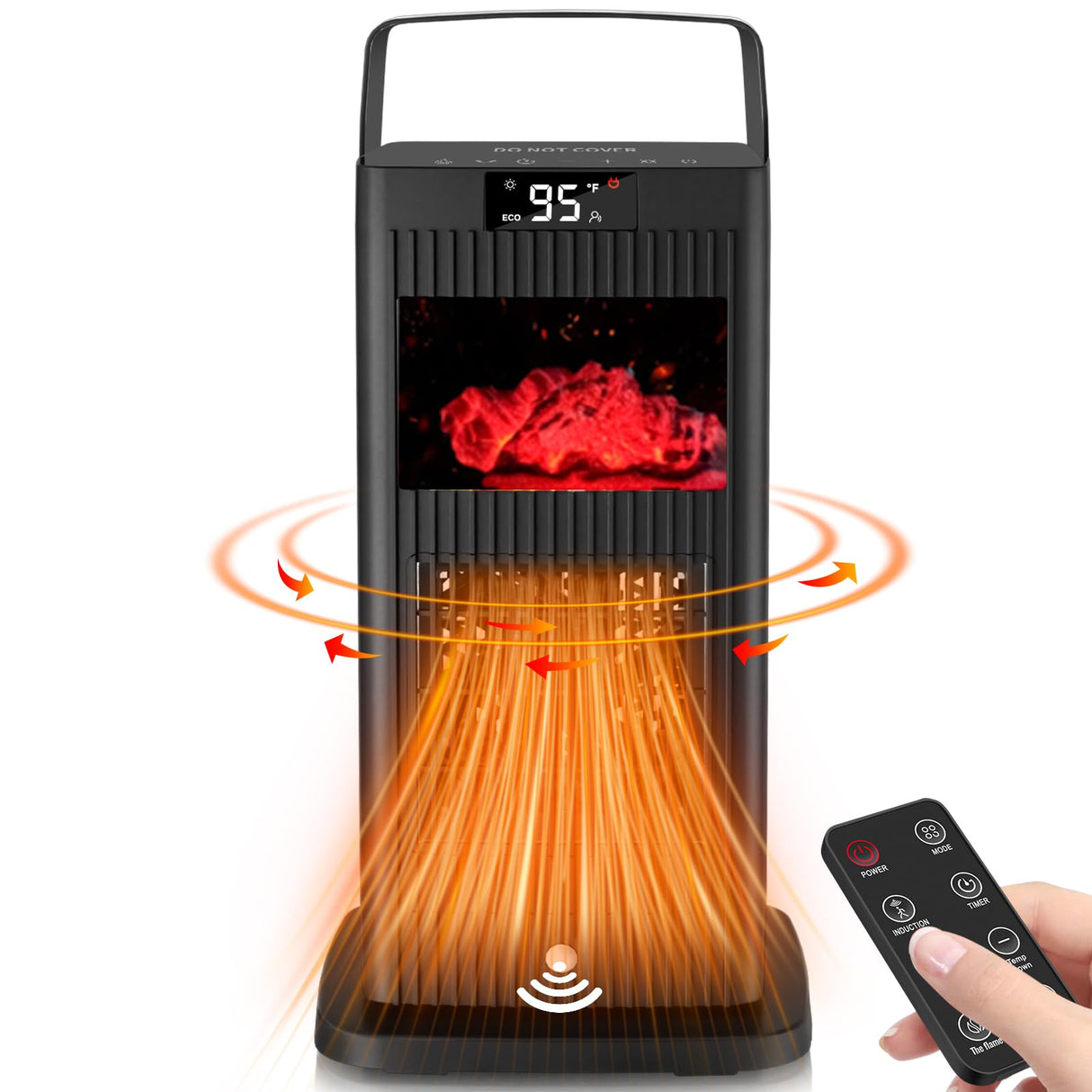 Space Heater with Infrared Sensor,Fireplace Flame Effect,1500W Oscillating Electric Ceramic Room Heater,Mini Fast Heating for Indoor Use,Bedroom,Office Room,Desk,Garage Verminget