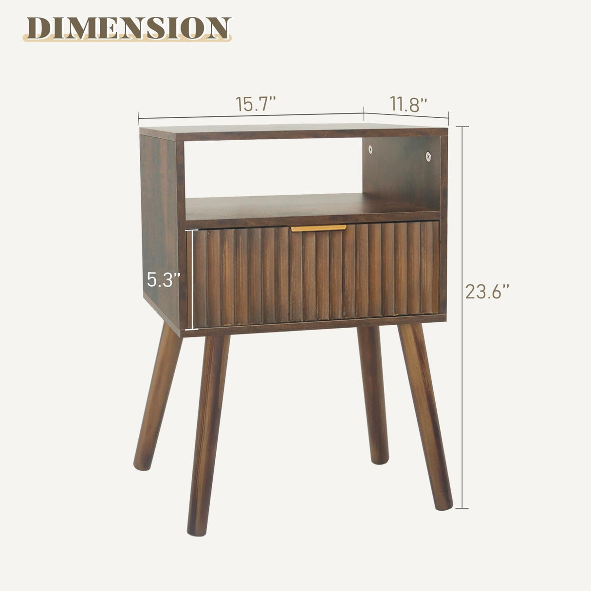 Fultyle Walnut Nightstand, Wooden Bedside Table with Fluted Drawers and Open Shelf, Night Stand Wood for Bedroom, Living Room and Small Space (Rustic Brown) Fultyle