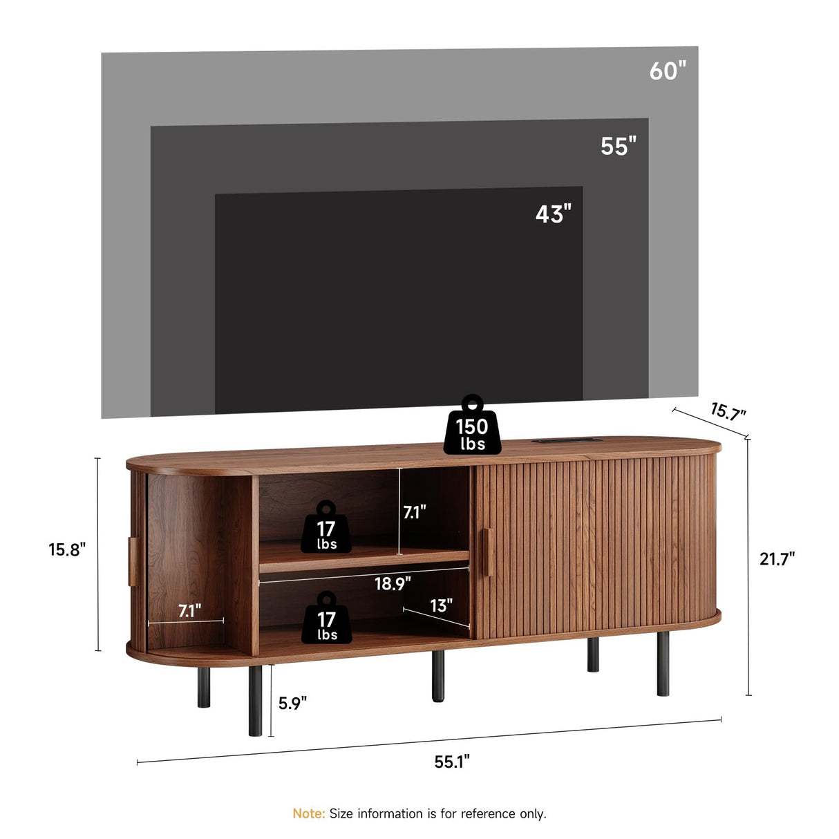 TV Stand with Power Outlet, Mid-Century Modern Television Stand, Media Console with Sliding Doors, Entertainment Center for TVs up to 60 Inch, Adjustable Shelves, Walnut ComfyCorner