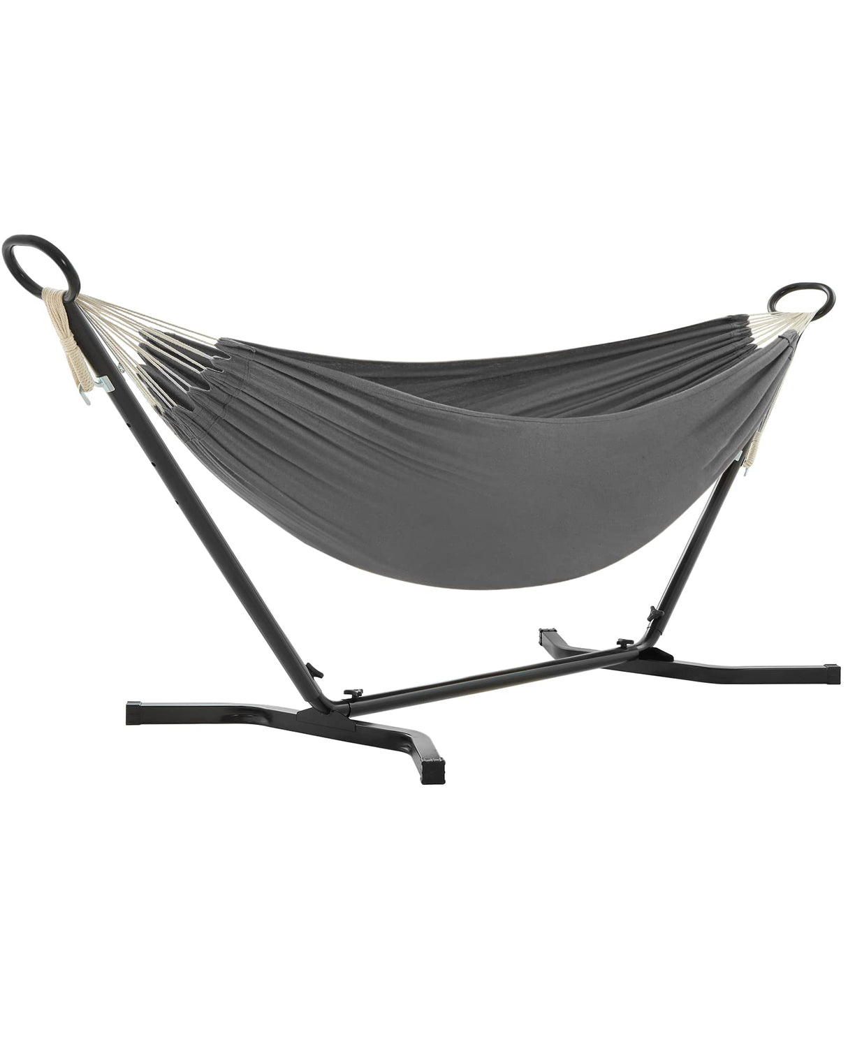 SONGMICS Double Hammock with Stand, 82.7 x 59.1 Inches, 529 lb Load Capacity, Portable Hammock, for Terrace, Balcony, Garden, Outdoor, Camping, Black and Gray UGHS001G01 SONGMICS