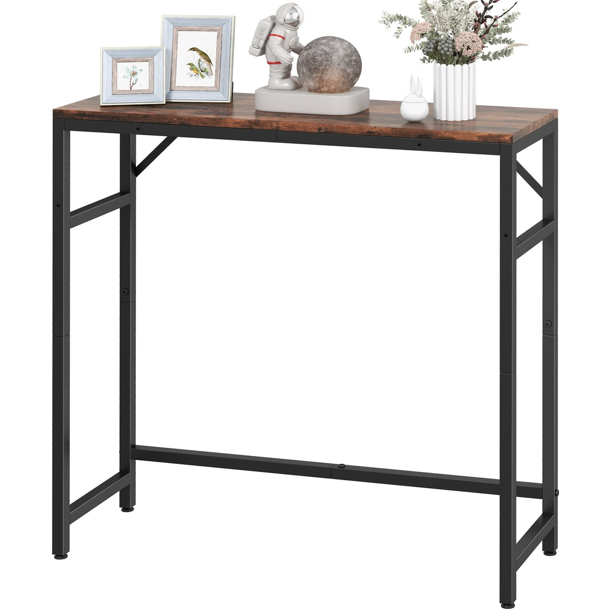 Livofloral Narrow Console Table, 29.5" Entryway Table with 2 Support Bar, Thin Sofa Table, Small Couch Table, Display Table, Side Tables for Living Room, Hallway, Bedroom, Rustic Brown Livofloral