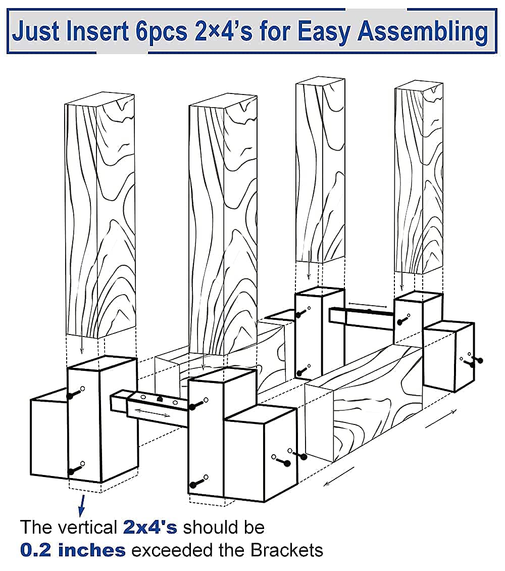 Artibear Depth Adjustable Firewood Rack Brackets for Outdoor, 2x4 Wood Storage Holder Kit for Indoor Fireplace, 2 Packs (2x4s not Include) Artibear