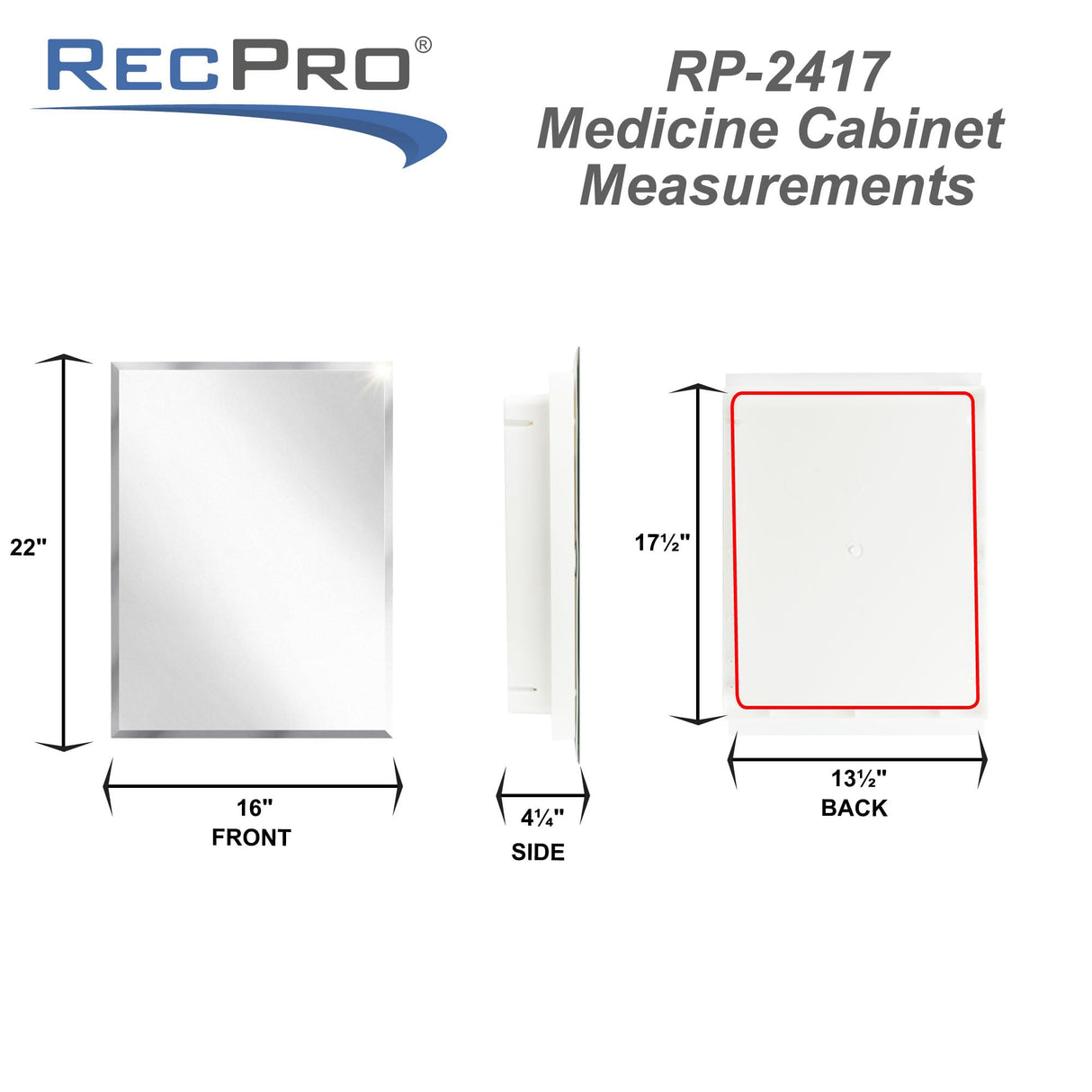 RecPro RV Bathroom Medicine Cabinet | 16” W x 22” H | Two Shelves | Frameless Polished Edge Mirror | Made in USA | White RecPro