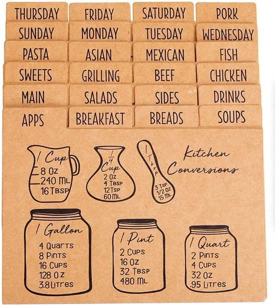 OUTSHINE Premium Kraft Recipe Cards Dividers 4x6 with Tabs (Set of 24) | Recipe Box Dividers Made of Thick Cardstock | Includes 28 Adhesive Labels and Printed Cooking Tips | Best Kitchen Gift OUTSHINE