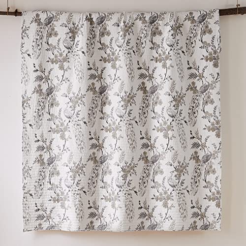 Levtex Home Pisa Reversible Full/Queen Quilt Set (88x92in) with 2 Pillow Shams (26x20in) - Floral Peacock - Grey, Taupe - 100% Cotton Full/Queen Size Quilt Bedding Set - Lightweight, Soft, Pre-Washed Levtex Home