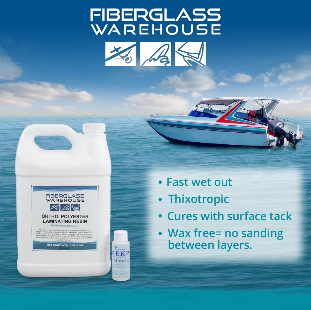 Fiberglass Warehouse Polyester Laminating Resin Kit - Marine Grade Fiberglass Resin - 1 Gallon - Catalyst Included - Fiberglass, Boat Repair, Decks, RV, Auto Fiberglass Warehouse