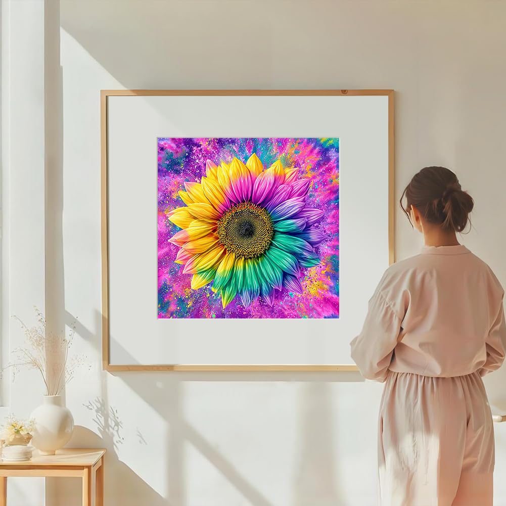 DIADAY Rainbow Sunflower Diamond Art Kits for Adults, 5D Flowers Diamond Painting Kits for Adults, Full Drill Diamond Art, DIY Gem Craft Arts Home Wall Decor Gift 12 x 12 Inches DIADAY
