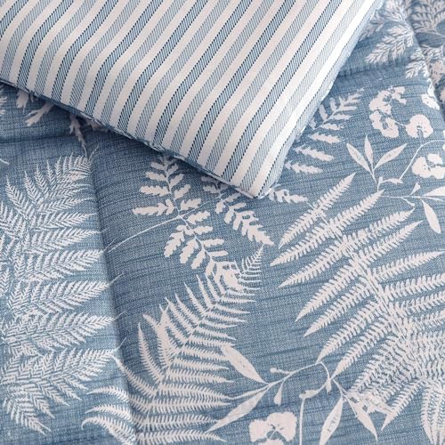 Eddie Bauer - King Comforter Set, Soft Reversible Bedding with Matching Shams, Wildflower Inspired Luxurious Bedding Set with Stripe Reverse (Fern Garden Blue, King) Eddie Bauer