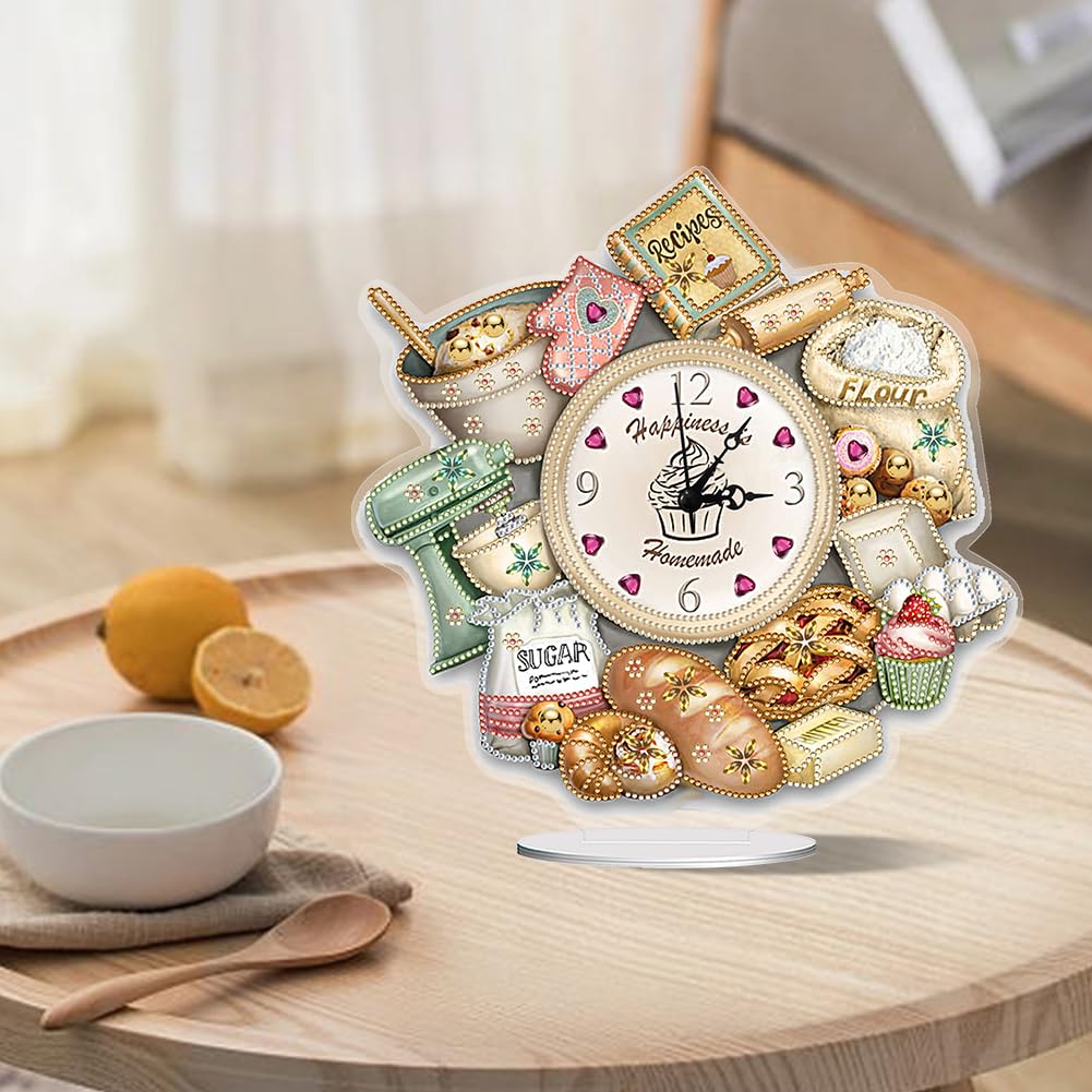 5D Diamond Drill Art DIY Acrylic Special Shaped Bread Food 5D Diamond Art Clock Art Craft for Home Decoration,Creative Gift WoodArtSupply