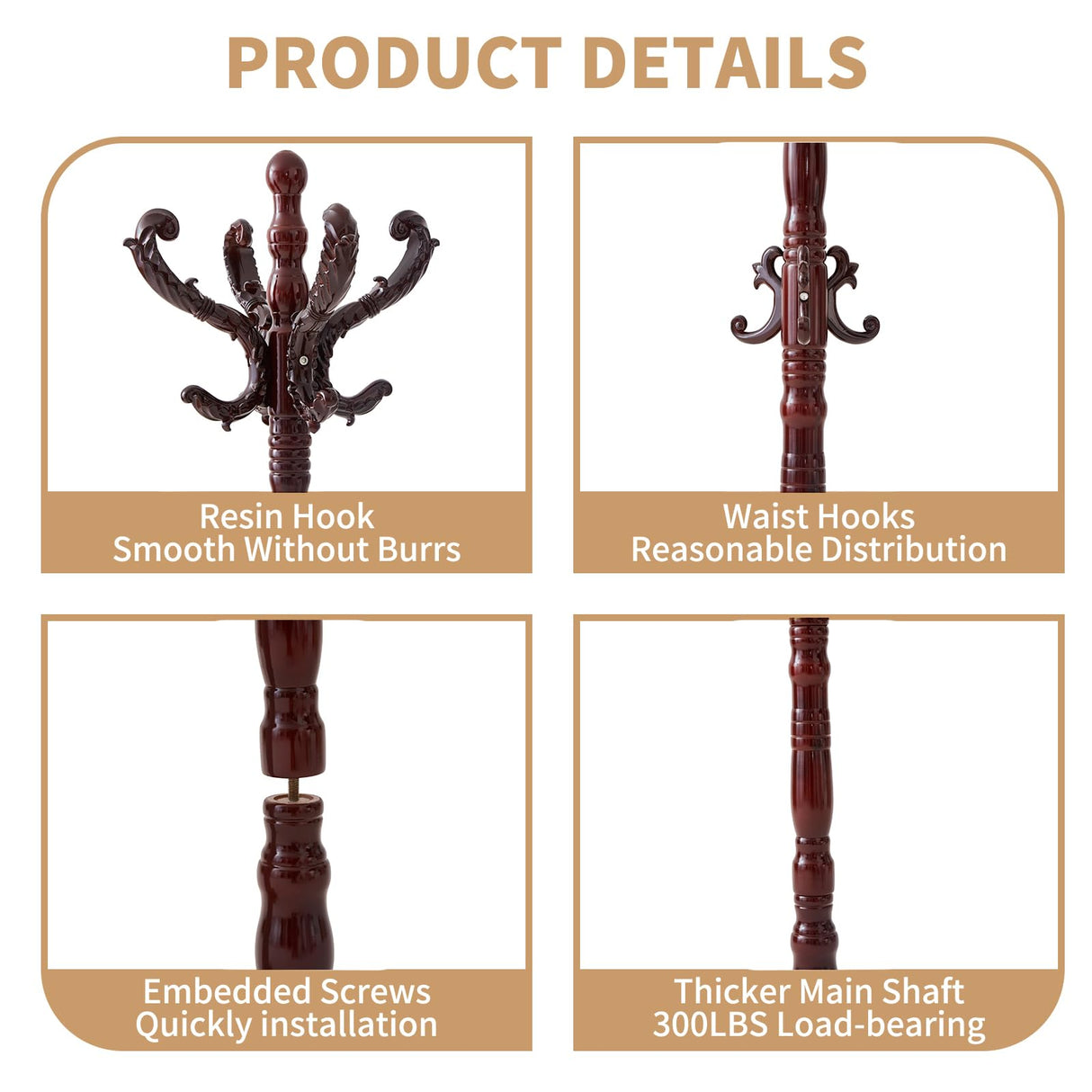 ZOZOE Wooden Classic Coat Rack Stand, Solid Wood Coat Rack Freestanding with 14 Hooks, Vintage Coat Racks with Sturdy Round Base, Natural Birch Wood Coat Tree Stand for Entryway Hallway ZOZOE