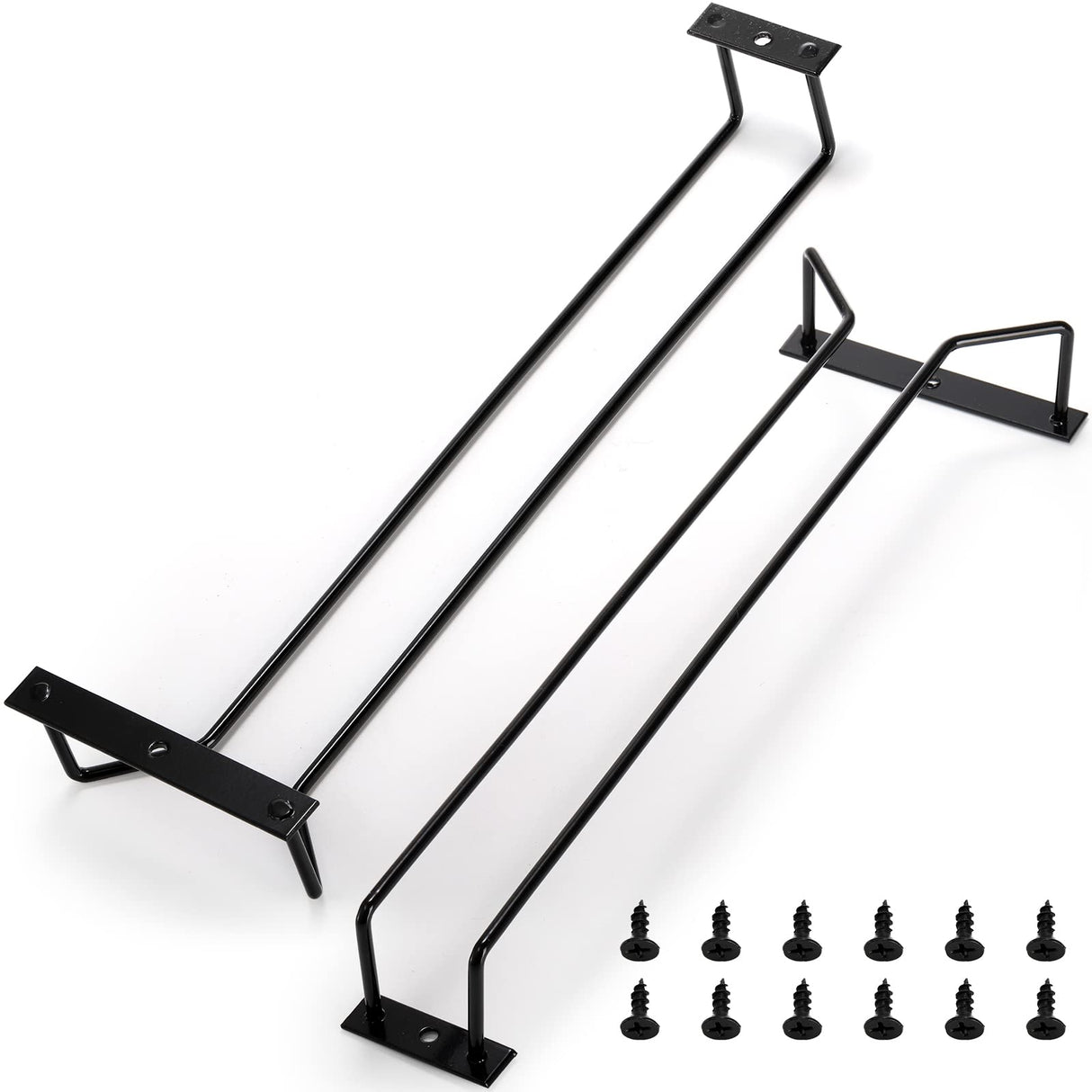 Dicunoy 6 Pack Black Wine Glass Rack, 14 Inch Under Cabinet Stemware Holder, Wall Mounted Iron Wine Glass Hanging Rack for Shelf, Kitchen, Bar, Wine Cellar Storage, Organizer, Display Dicunoy