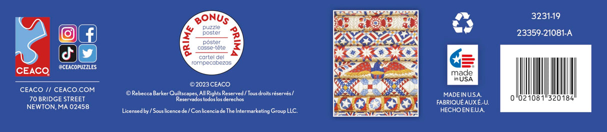 Ceaco - Patriotic Quilts - 1000 Larger Sized Piece Jigsaw Puzzle Ceaco