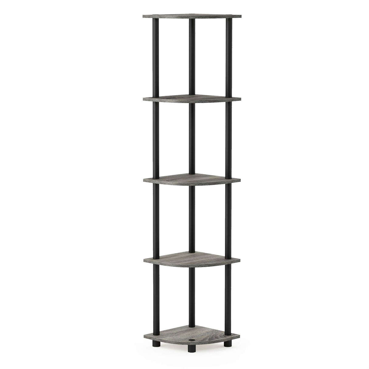 Furinno Turn-N-Tube 5 Tier Corner Display Rack Multipurpose Shelving Unit, 1-Pack, French Oak Grey/Black Furinno