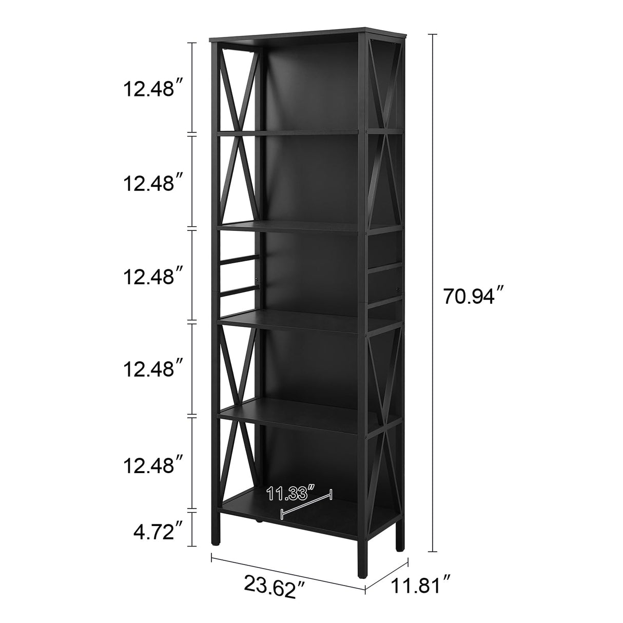HOMISSUE Tall Bookshelf, 6-Tier Book Shelf, Rustic Wood Metal Bookshelves and Bookcases, Freestanding and Industrial Open Bookcase for Home Office, Living Room and Bedroom, Black HOMISSUE