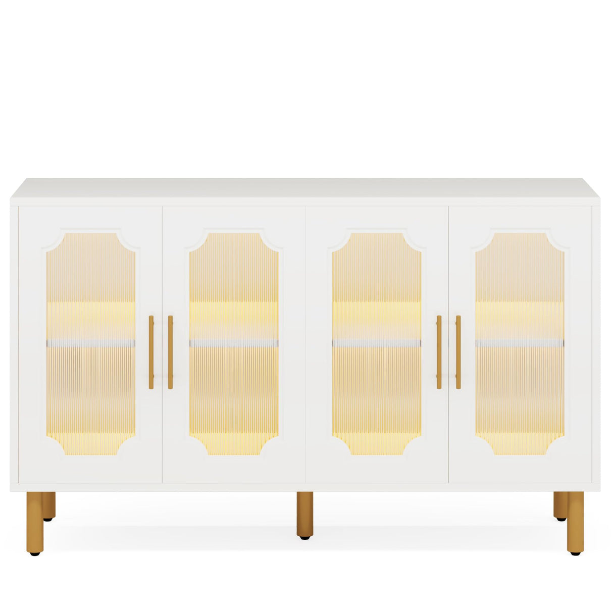 Tribesigns 55" Accent Cabinet with 4 Doors and Shelves, Modern Credenza Storage Cabinet with Acrylic Glass Doors, White Display Cabinet for Living Room, Bedroom, Kitchen, Dining Room, Hallway Tribesigns