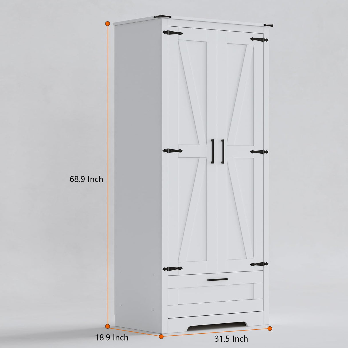 Fddevelop Wood Wardrobe Closet with 2 Doors,Bedroom Freestanding Armoire Storage Cabinet with Shelves,Wooden Wardrobe Combination for Hanging Clothes (Barn Door) Fddevelop