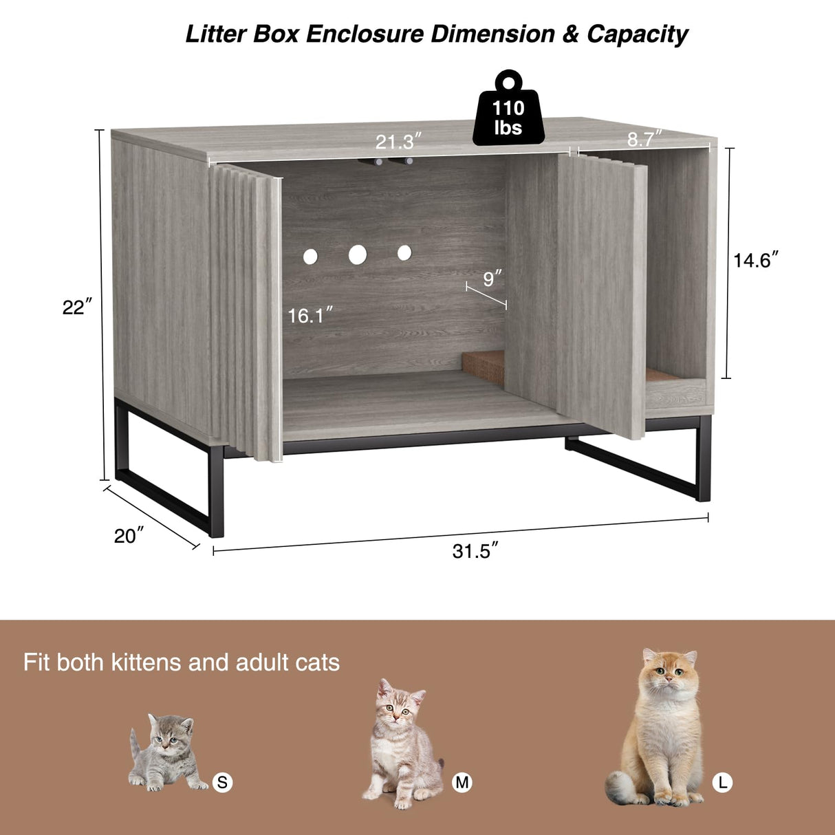 Halitaa Litter Box Enclosure, Modern Cat Litter Box Enclosure Furniture Hidden Litter Box with Cat Scratch Pad, Cat Washroom Cat House End Table, Entryway Bench for Livingroom (Grey) Halitaa