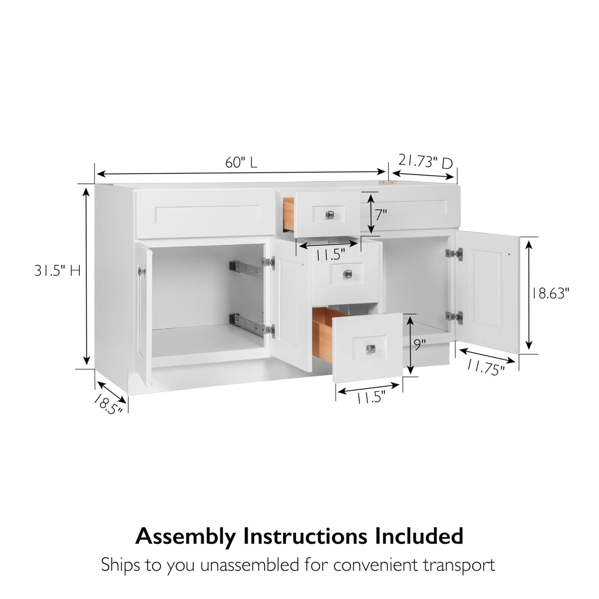 Design House Brookings 60 Inch Bathroom Vanity, Ready to Assemble, Solid Wood, Sherwin Williams® White, 599019-WHT Design House