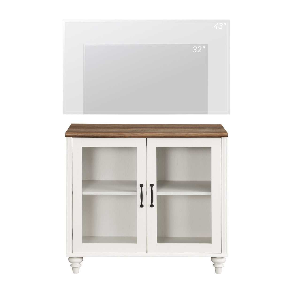 WAMPAT TV Stand for 43 Inch, Wood Console Table Storage Cabinet for Living Room, Kitchen Sideboard Buffet Cabinet With Glass Door for Dining Room, Off White WAMPAT