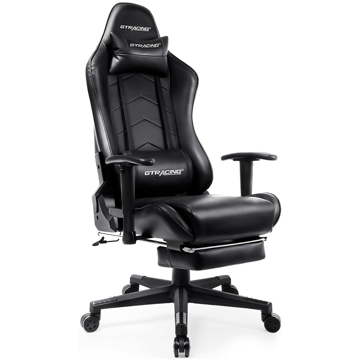 GTRACING Gaming Chair with Footrest, Racing Style Computer Chair for Adult, Adjustable Reclining Backrest and Lumbar Support, Stylish High Back Chair for Gaming and Office (Black) GTRACING