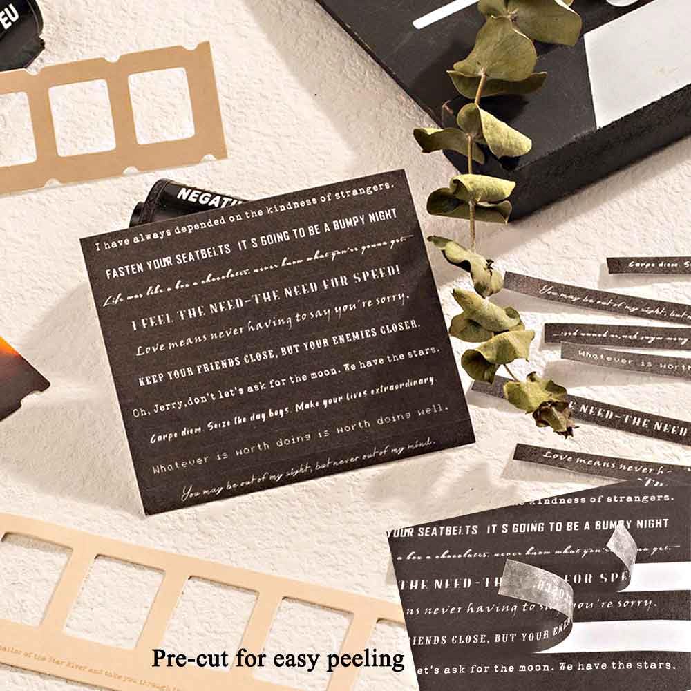 CraftBloom 94PCS Movie Film Scrapbook Paper for Journaling Supplies, Strip Photo Frame for Scrapbooking Kit, Waterproof PET Washi Quote Stickers for Bullet Junk Journal Collage Planner DIY Craft CraftBloom