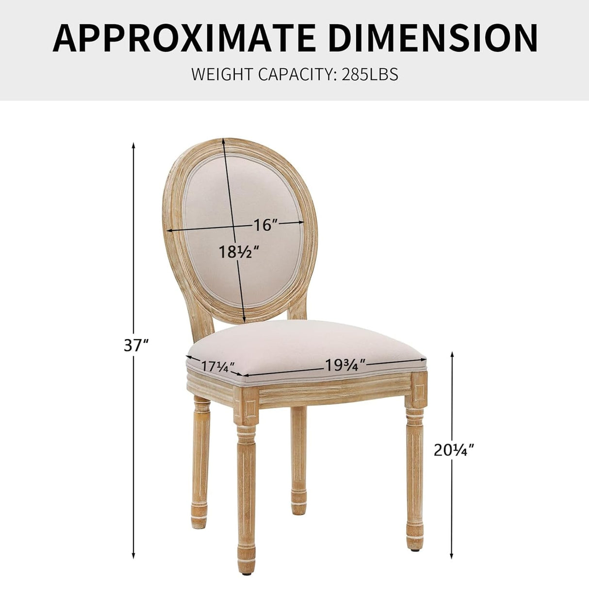 Furnimart French Country Vintage Dining Chairs Set of 4 Farmhouse Dining Chairs with Round Back and Solid Wood Legs, Oval Side Chairs for Kitchen Dining Room Living Room (Beige) Furnimart