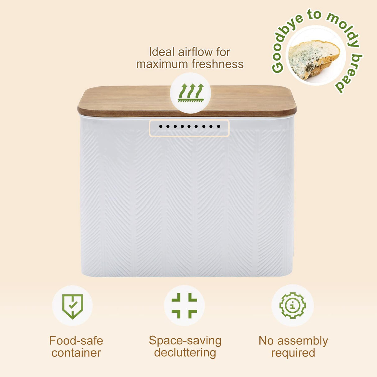 NIKKY HOME Extra Large Space Saving Farmhouse Bread Box With Wood Lid - Holds 2 Loaves - Vertical Breadbox Bread Storage Bin Holder for Kitchen Countertop, White NIKKY HOME