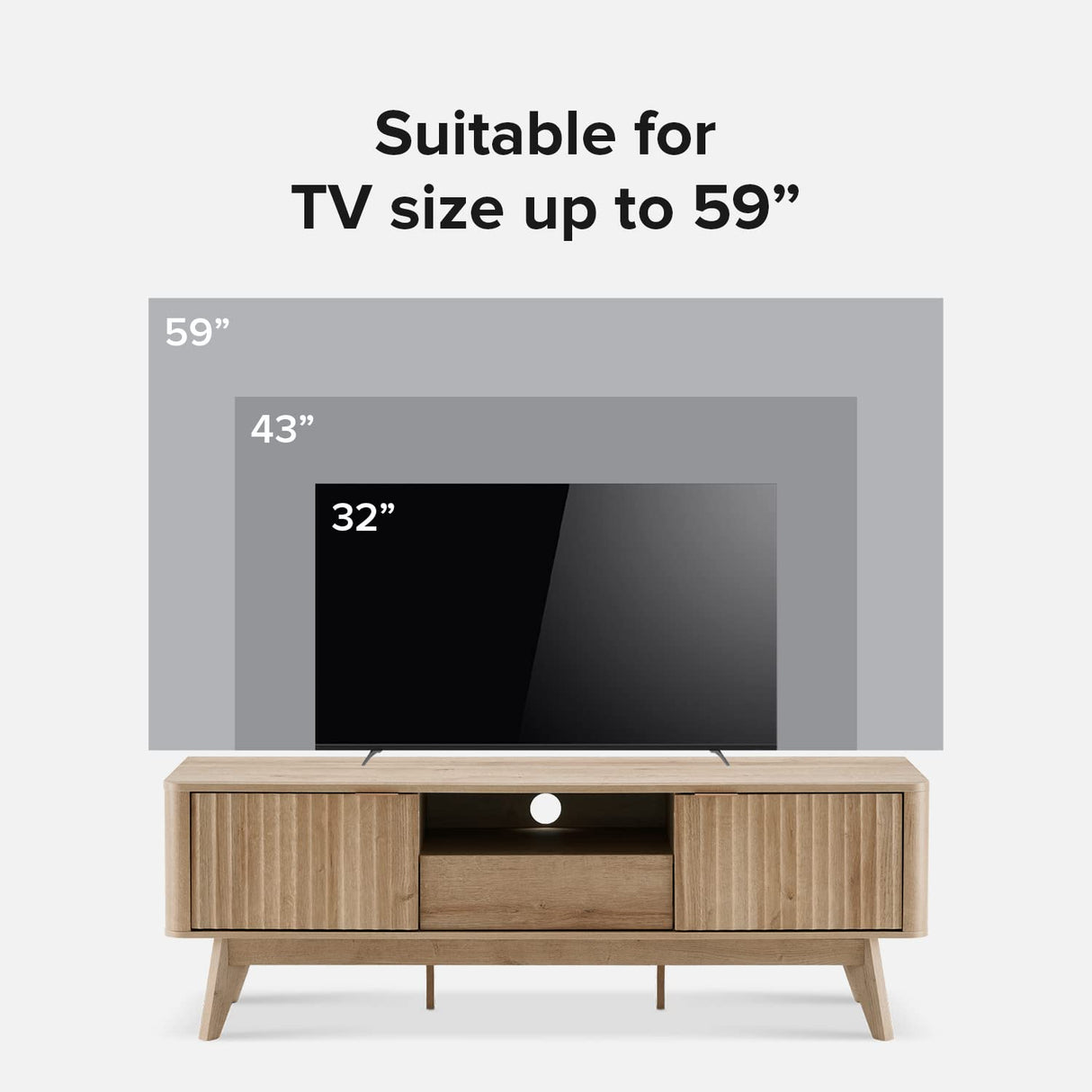mopio Brooklyn Mid-Century Modern TV Stand, for TVs up to 50” Waveform Panel, Sleek Curved Profile with Adjustable Shelf and Sturdy Box Frame Leg (Golden Oak, 57") mopio