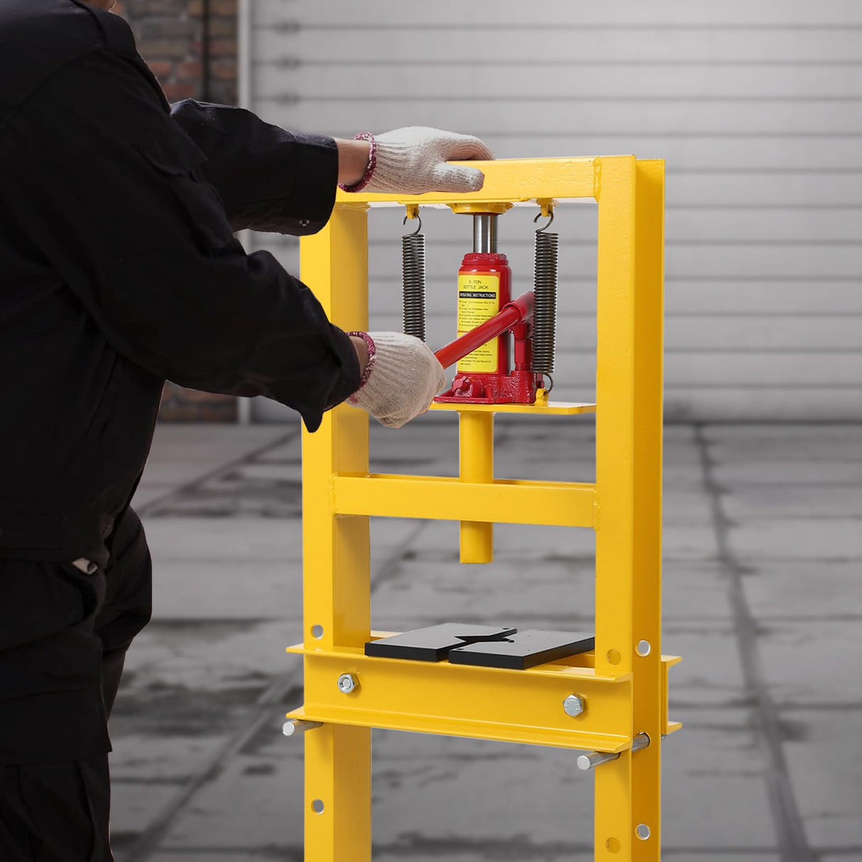 GarveeTech Hydraulic Press 6 Ton Hydraulic Shop Press, H-Frame Garage Floor Benchtop Press Adjustable Shop Press with Plates, Adjustable Working Table Height, for Gears and Bearings, Yellow GarveeTech