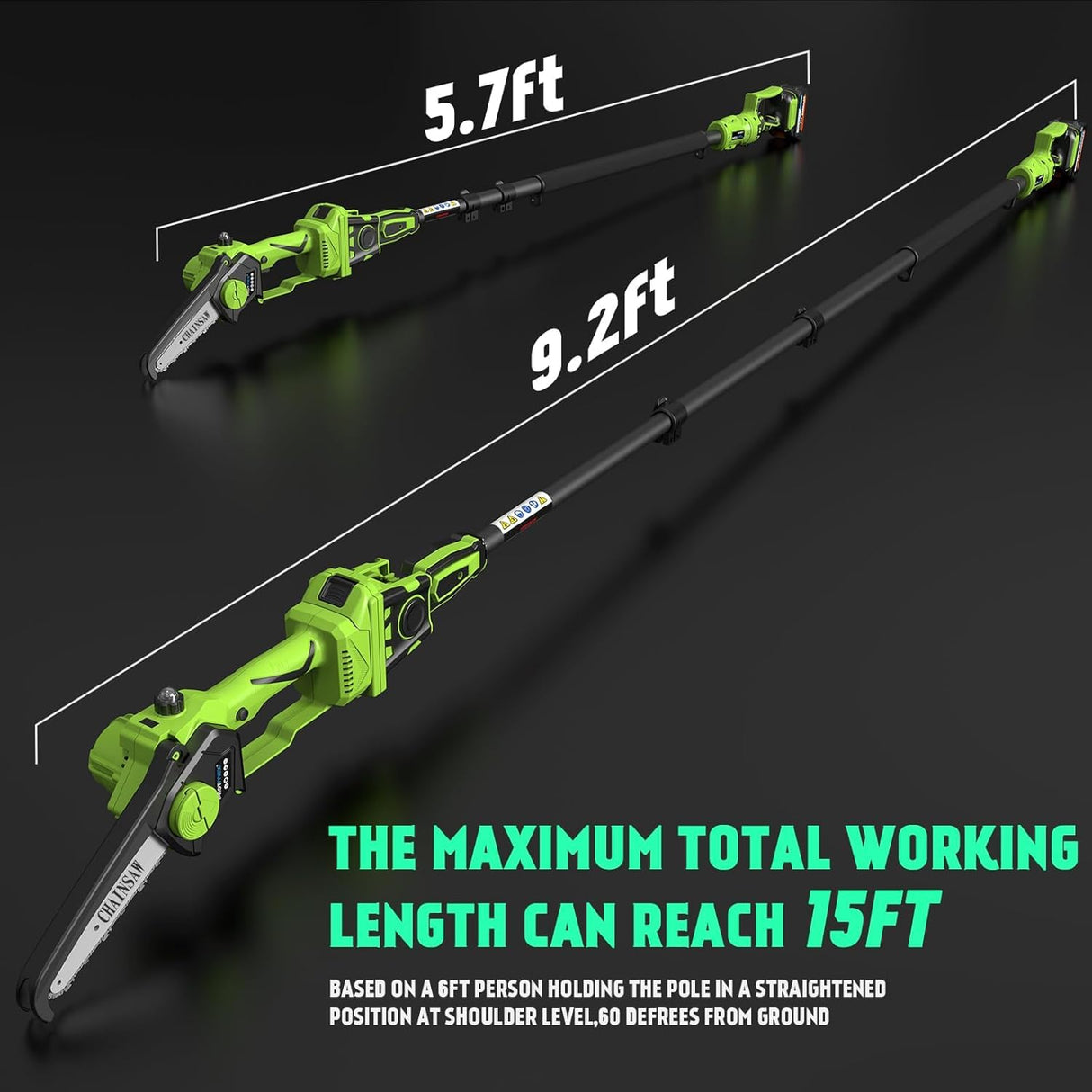 2-in-1 Cordless Pole Saw 8 Inch&Mini Chainsaw, with 2×4.0Ah 21V Battery and Charger, Brushless Motor, Total Reach of Max 15ft, Electric Pole Saw for Tree Trimming and Hedge Cutting Protmex