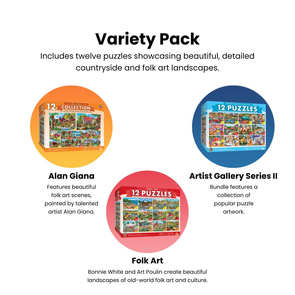 MasterPieces 12 Pack Jigsaw Puzzles For Adults, Family, Or Kids - Alan Giana 12-Pack Bundle Masterpieces