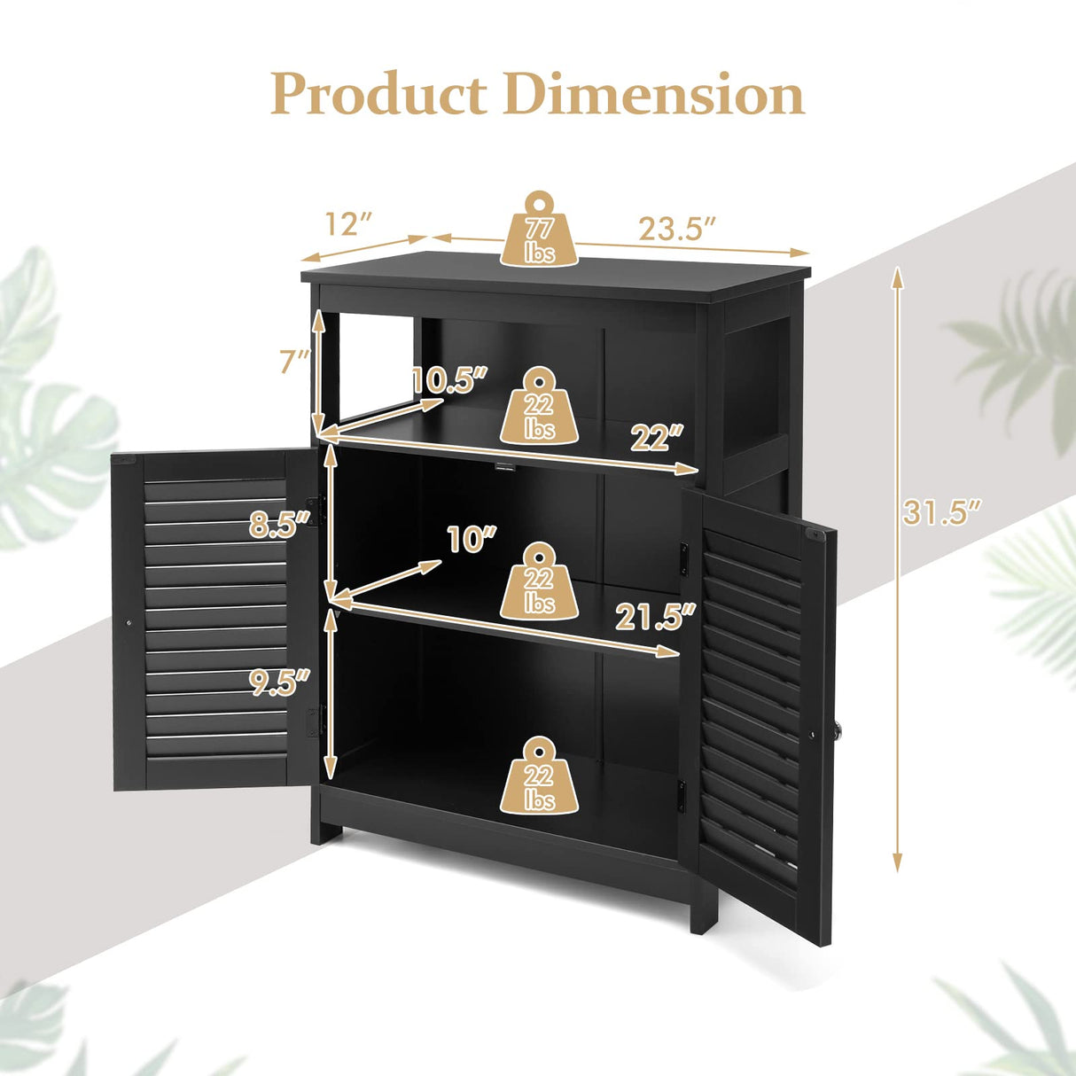 COSTWAY Bathroom Storage Cabinet, Wooden Side Storage Organizer with Louver Doors & Removable Shelf, Freestanding Floor Cabinet for Living Room, Kitchen, Entryway (Black) COSTWAY