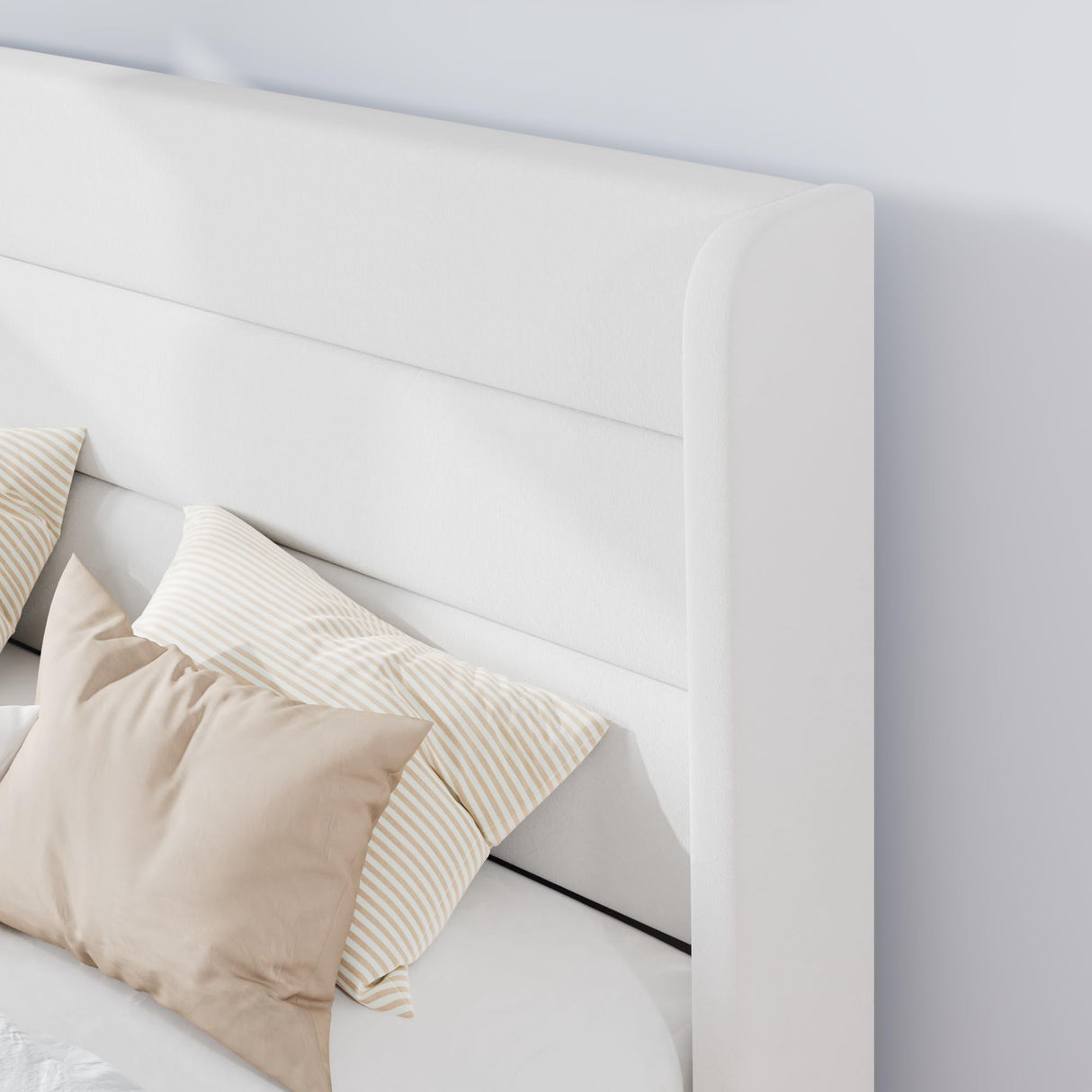 SHA CERLIN Full Size Velvet Bed Frame/Vertical Channel Tufted Wingback Headboard/Upholstered Platform Bed with Wooden Slats/Mattress Foundation/No Box Spring Needed/Easy Assembly/White SHA CERLIN