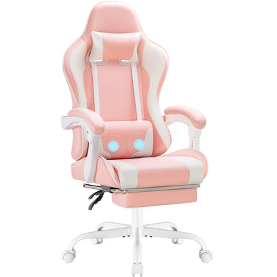 Homall Gaming Chair, Video Game Chair with Footrest and Massage Lumbar Support, Ergonomic Computer Chair Height Adjustable with Swivel Seat and Headrest (Pink)