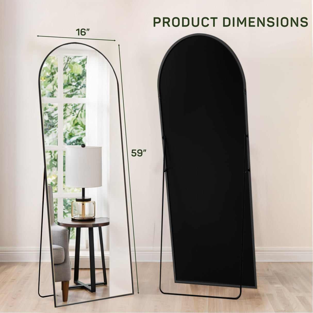 Arched Mirror Full Length, 16"x59" Body Wall Mirrors with Shatter-Proof Glass, Floor Standing, Hanging or Leaning, Tall Arch Mirror with Stand Aluminum Alloy Frame for Bedroom Cloakroom Zibbizo