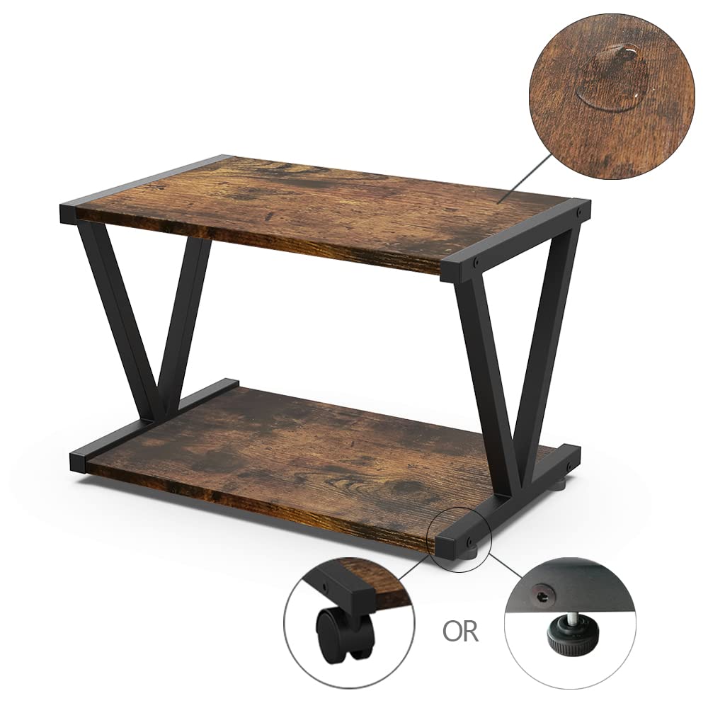 VEDECASA Retro Desktop Printer Stand 2 Tiers Under Desk Wood Printer Shelf Rustic Industrial Farmhouse Wood Storage Book Shelf Table Organizer for Home Office Stylish Sturdy V Shaped (Rustic Brown) VEDECASA